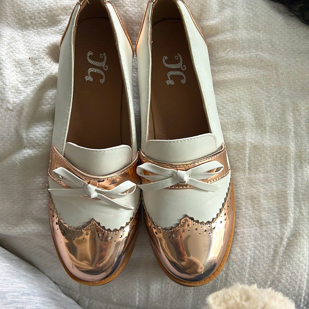 JG white and gold loafers